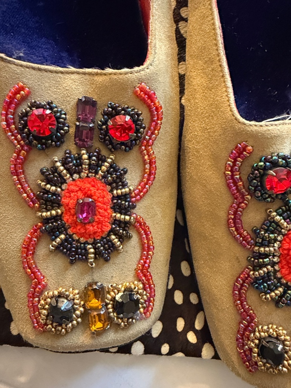 Fendi Tan Suede Beaded Mules with Multicolor Embellishment - Picture 4 of 12